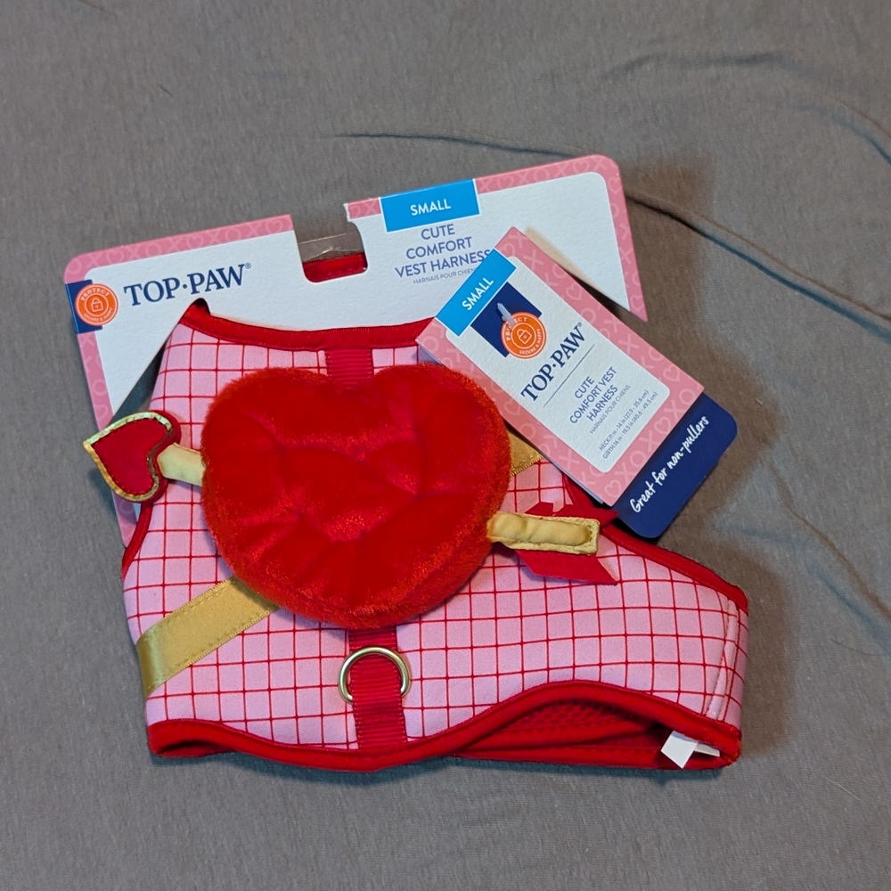 Top Paw Red and Pink Heart Vest Harness, Small